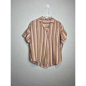 Madewell Blouse Womens XS Multicolor Stripe Button Back Short Sleeve Top